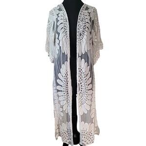 Ivory Lace Kimono Duster Cardigan S Boho Soft Goth Maxi